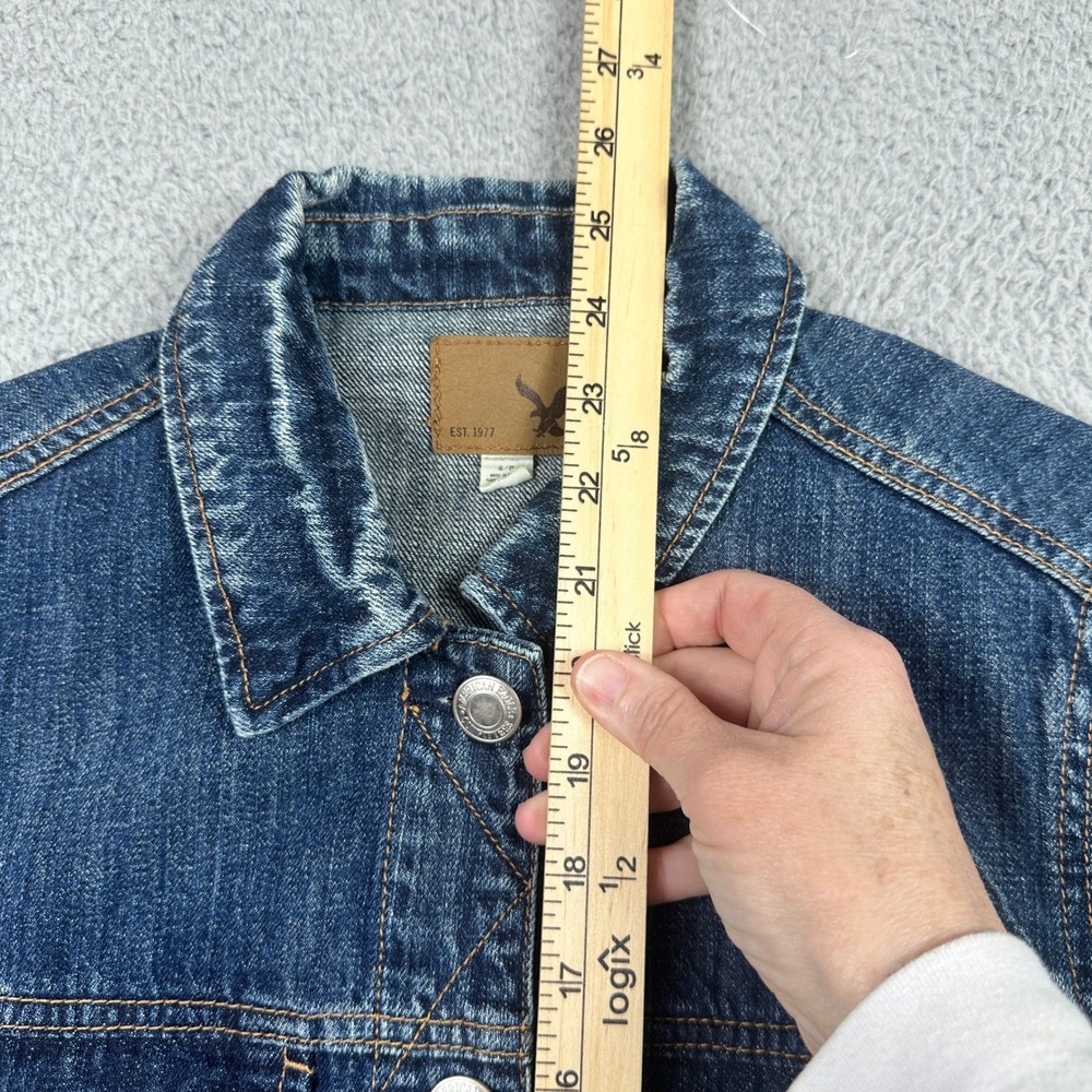 American Eagle Denim Trucker Jacket Womens Small Blue Cotton Dark Wash Classic - Picture 7 of 11
